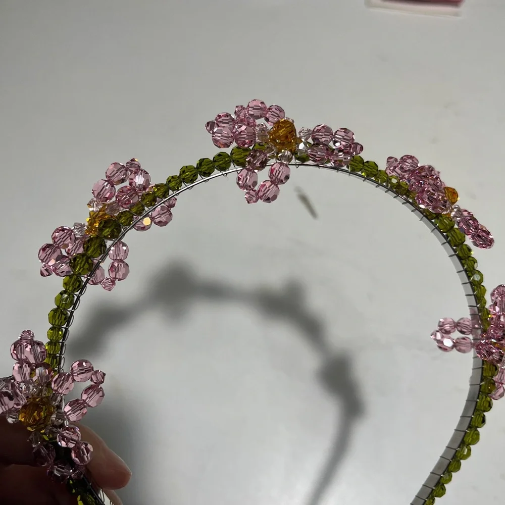 Simone Rocha Pink and Green Floral Beaded Headband